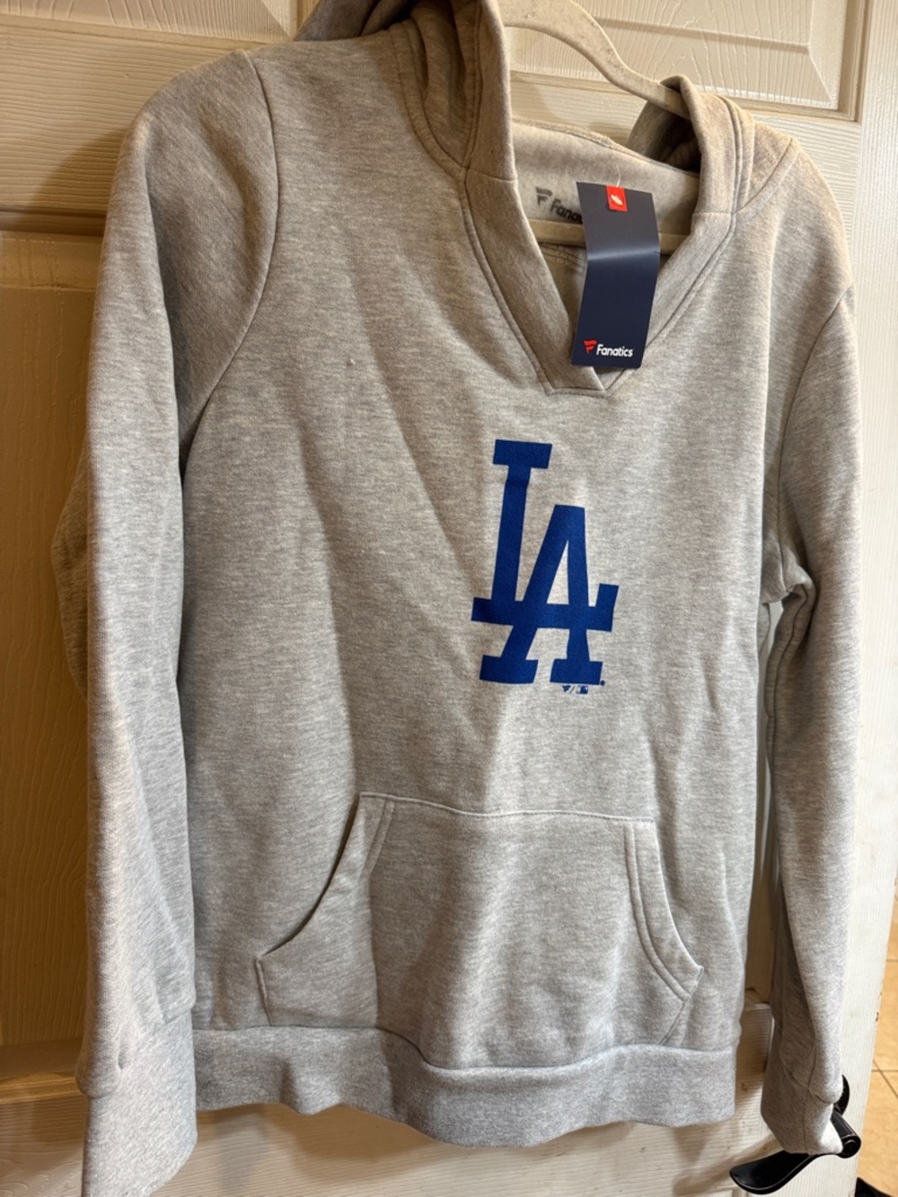Fanatics Gray V-Neck Hoodie with Blue LA Logo